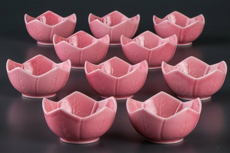 【うつわ】『 桃色釉葉形小鉢 向付 10客 10507 』 10個組 料亭 日本料理 懐石 会席 和食器 うつわ 器 焼物 陶器 磁器 陶磁器