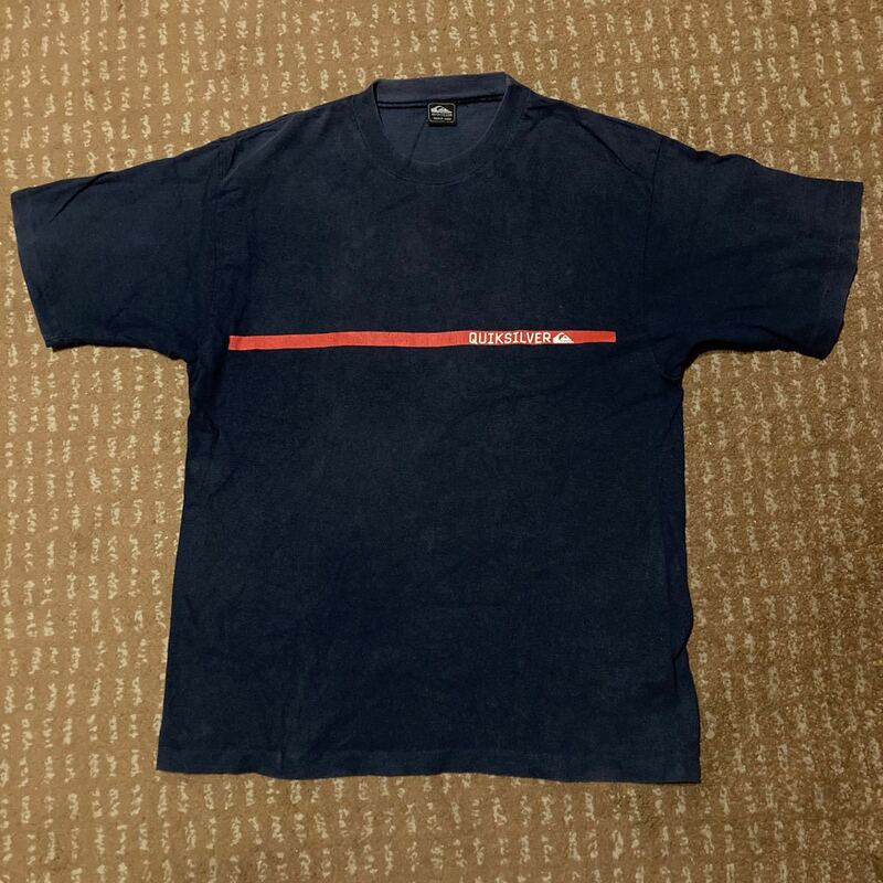 ☆【送料無料】好配色!初期!90sビンテージ QUIKSILVER クイックシルバー Ｔシャツ NAVY 日本製/rash birdwell katin hurley op chp volcom