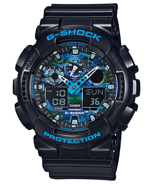 【新品未使用】G-SHOCK★文字盤カモフラージュ柄(ブルー)★GA-100CB-1AJF★国内正規品★新品★タグ付き★送料も安い