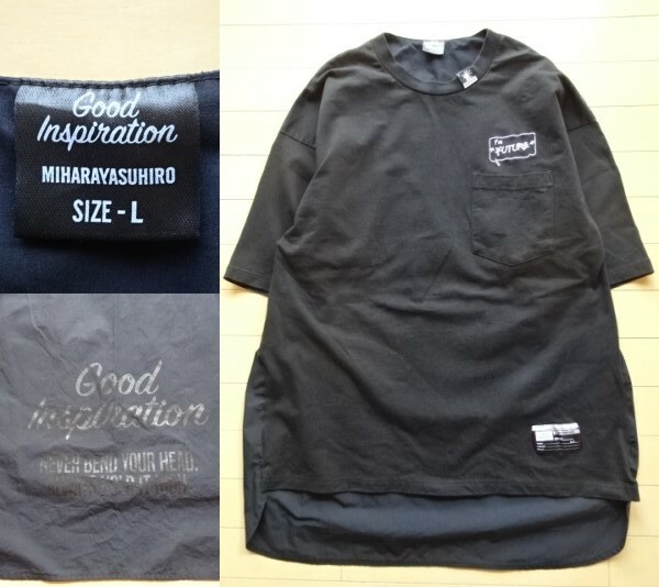 【GU×MIHARAYASUHIRO】Goog Inspiration 前後切替 オーバーサイズ ポケット Tシャツ ブラック SIZE:L (ジーユー,ミハラヤスヒロ)