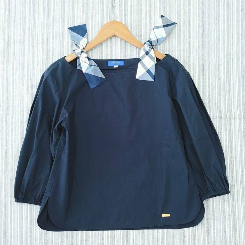 △送料込△★美品★ブルーレーベルクレストブリッジ＊肩チェック柄＊7分袖＊カットソー＊38/M