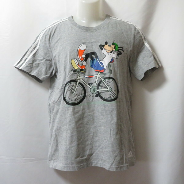 古着 メンズL adidas/アディダス Tシャツ 半袖 グーフィー サイクリング スポーツ カジュアル グレー GQ0900