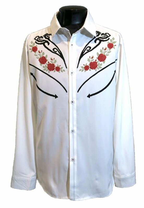 新品 Lサイズ ウエスタンシャツ 2123 白×薔薇 WHITE ホワイト 綺麗め 柄シャツ カウボーイ ロカビリー ロック モード ヴィジュアル系