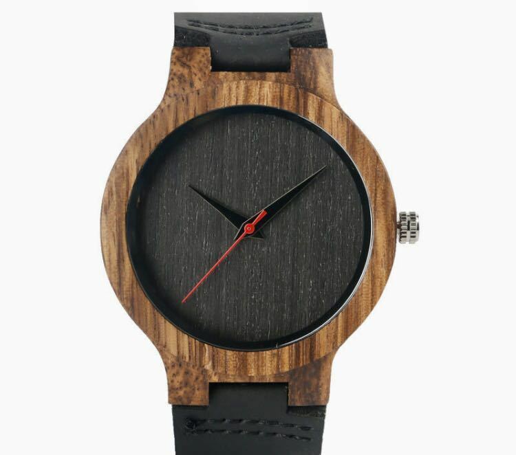 新品★腕時計★木製★送料無料★ブラック★アナログ★渋い★木製腕時計★革ベルト