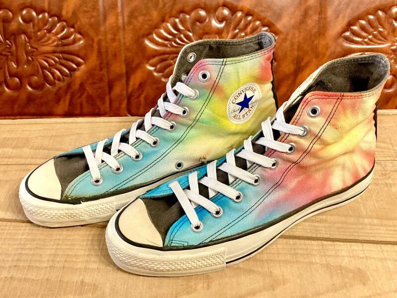 ★☆80s!USA!希少レア!コンバース ALL STAR FLASH タイダイ 8 26.5cm converse オールスター レインボー 黒 ハイカット ビンテージ 232★