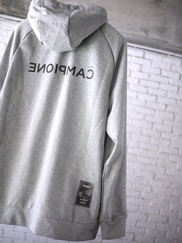 NY購入 最新 L/Nike Dri-Fit Pullover Big Swoosh Hoodie gray heather ''CAMPIONE'' with BLK Shield Label /GYM/V.F.C./ジム