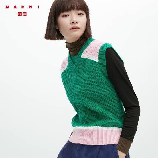 sale!新品タグ付☆UNIQLO ×MARUNIユニクロ&マルニ☆ポップコーンニットベスト　グリーン