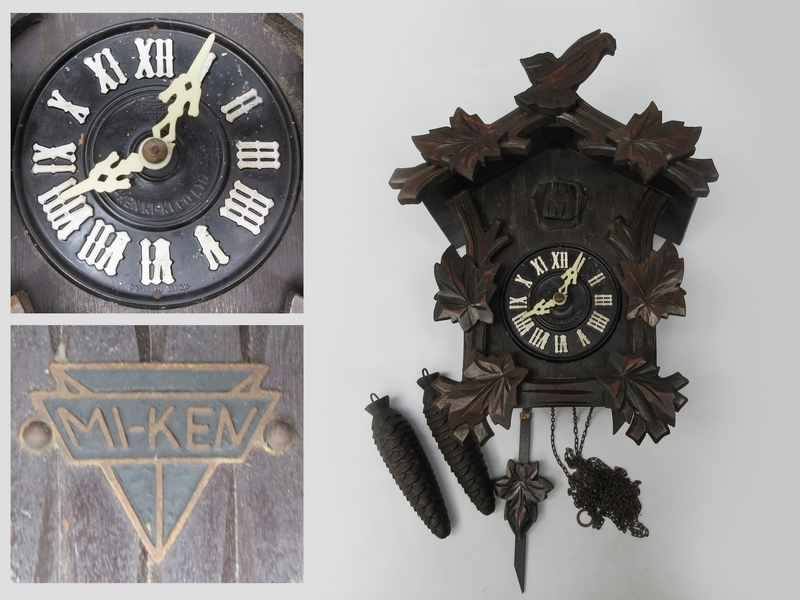 鳩時計 ■ ミケン[MI-KEN] 鳩時計・分銅 重錘式 ■ 天然木 掛時計 御研機器 取説貼付有 動作 7967■