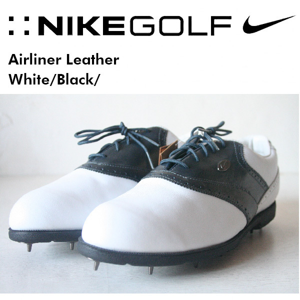 27.5cm ナイキ エアライナー ホワイト ブラック ゴルフシューズ Nike Airliner White Leather Golf Shoes