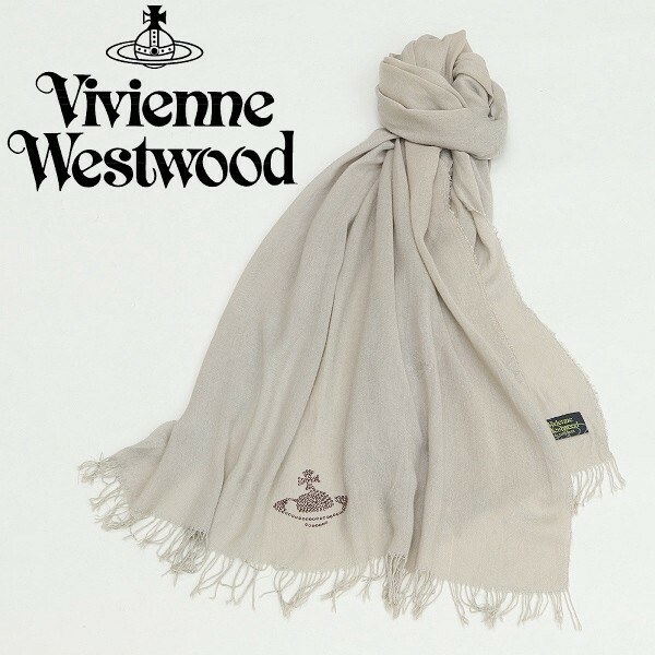 ◆Vivienne Westwood ヴィヴィアン ウエストウッド オーブ 織り柄 薄手 大判 ストール ライトグレー