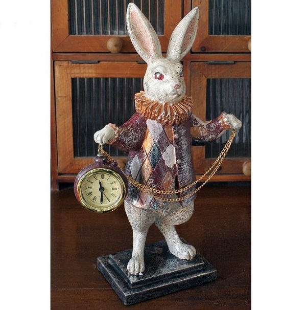 不思議の国のアリス ラビットクロック チェーン 懐中時計 トランプラビット トランペットウサギ アンティーク調 置き時計