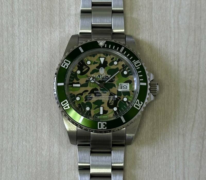 新品未使用 A BATHING APE ア ベイシング エイプ BAPEX ベイペックス サルマリーナ BAPEXPLORER CAMO カモ柄 自動巻き腕時計 箱付き