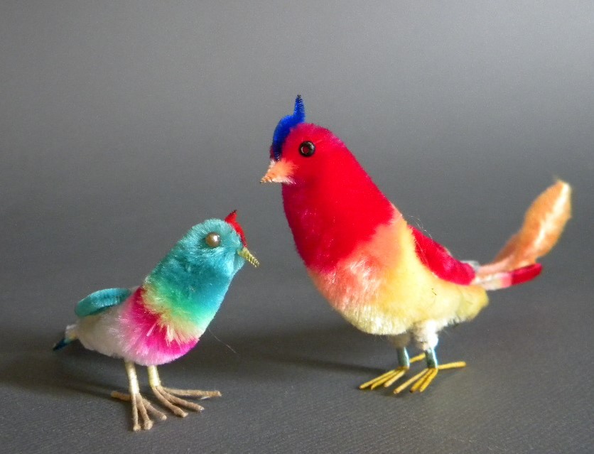 当時物 ★★オカメインコ 小鳥 セキセイインコ 2匹 !! モール人形 ペット 鳥 マスコット 縁起物「定形外/LP可」★★未使用デッドストック品