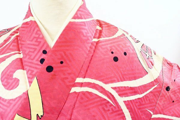 【着物フィ】アンティーク　小紋　ピンク色　身丈149cm 大正ロマン レトロ 正絹 仕立て上がり　袷　kimono 13262