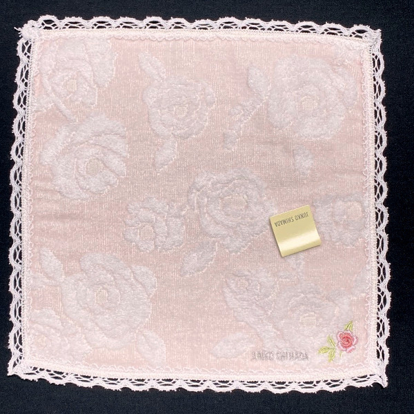 ★未使用★新品【ジュンコシマダ】薔薇柄 刺繍 レース ■タオルハンカチ