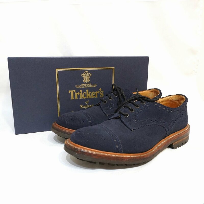 Tricker's (8H) ストレートチップ スエード シューズ セミグローブ M7047 メダリオン トリッカーズ H4-39