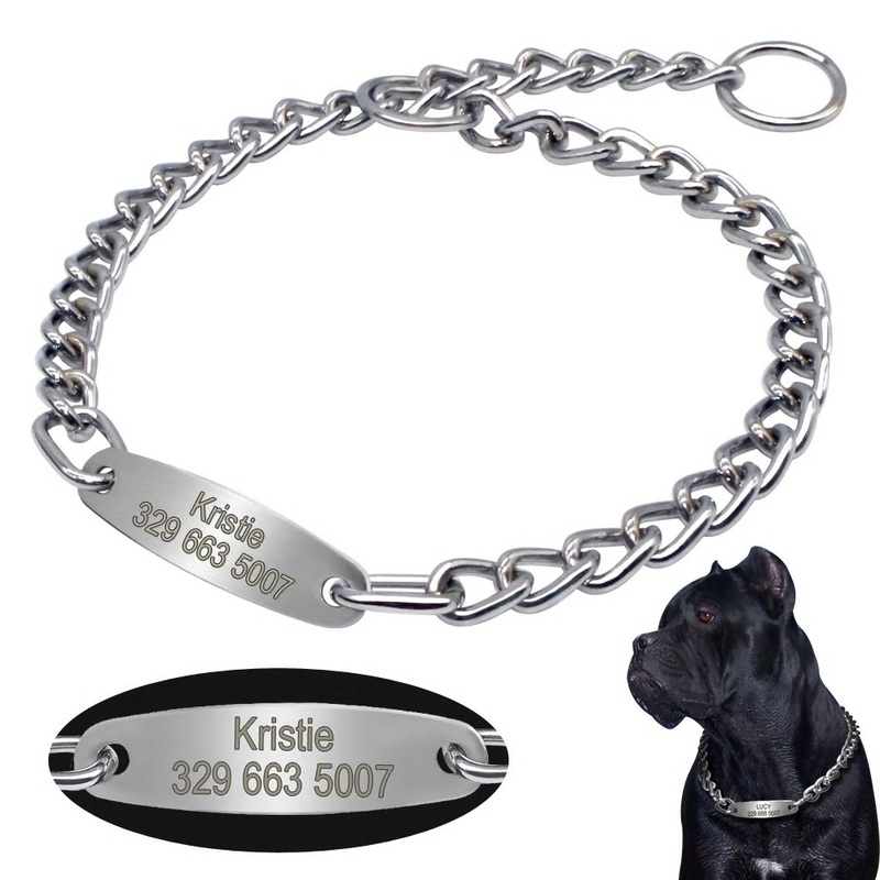 大型犬　首輪チェーン　６５ｃｍ　 刻印 名入れ無料　ペット用ネックレス　ブレスレット ネームタグ　躾　トレーニング