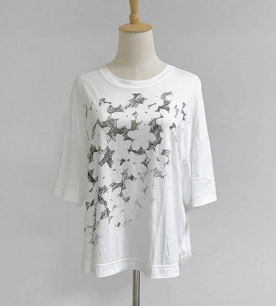 ★ L'EQUIPE ◆ 花プリント Tシャツ オーバーサイズ 半袖 カットソー 38サイズ 白 レキップ / W2 TXふT5-03
