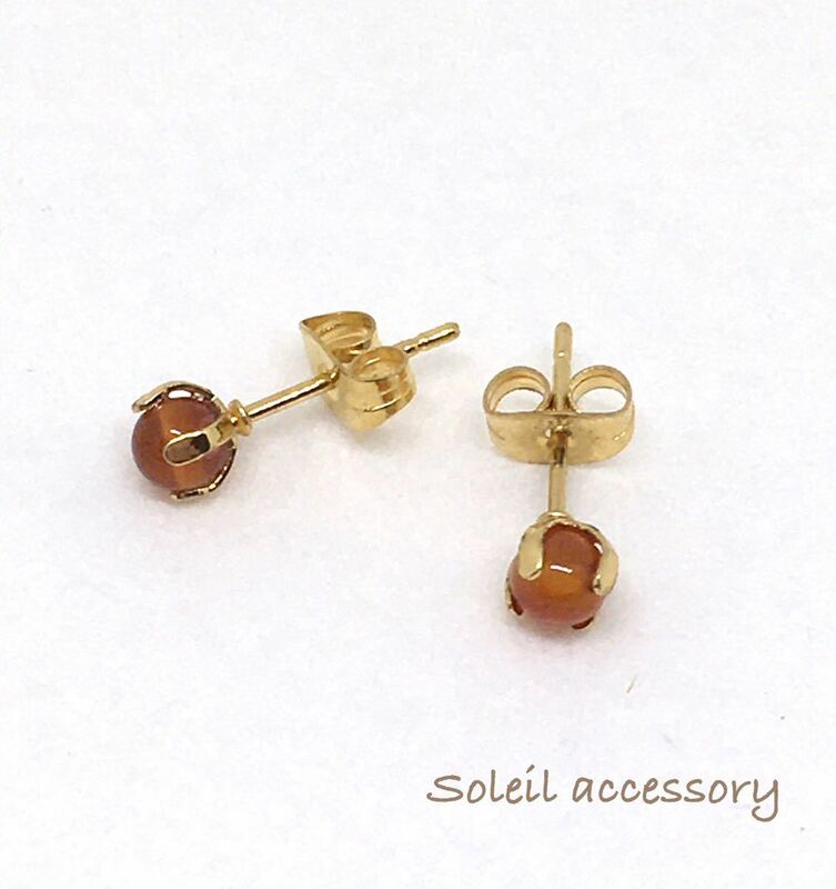 418【カーネリアン】天然石一粒ピアス＊4mm