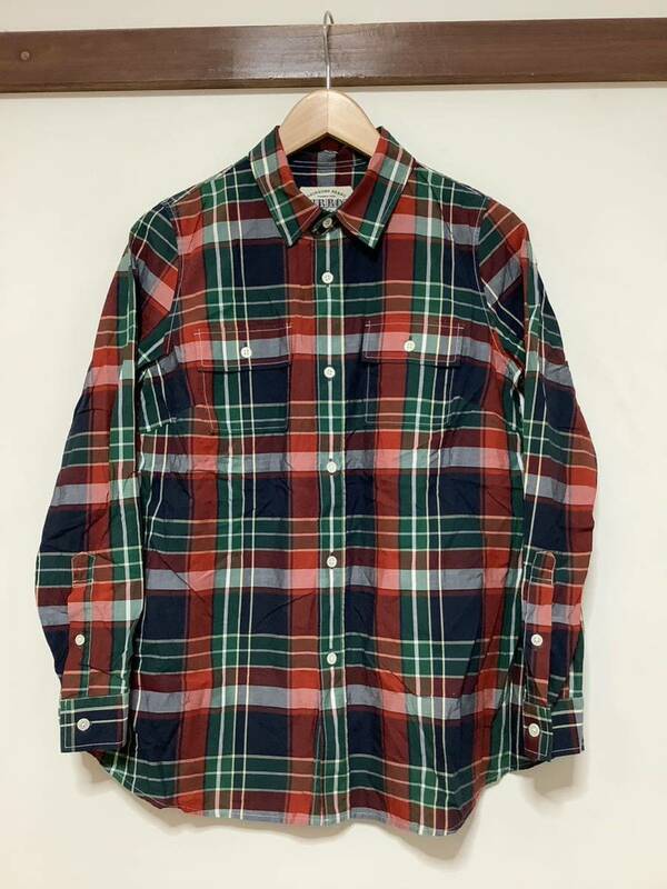 す1101 SHINZONE シンゾーン チェックシャツ 長袖シャツ 36 レッド/グリーン/ネイビー MIRROR 日本製 裾広がり