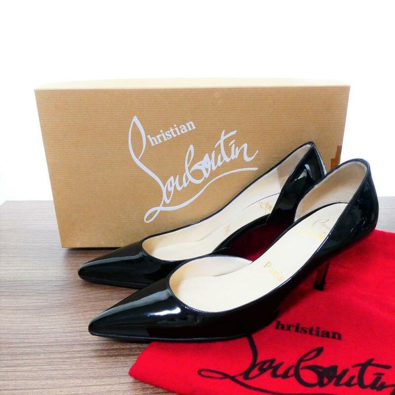 美品 Christian Louboutin クリスチャンルブタン サイズ34 約21㎝ エナメル パテント ポインテッドトゥ ハイヒール パンプス 黒 ブラック