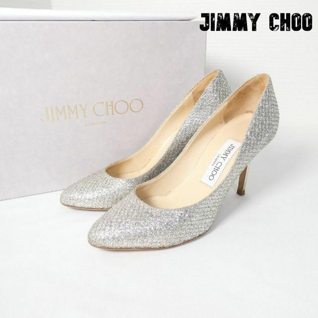 美品 JIMMY CHOO ジミーチュウ サイズ36.5 約23.5㎝ ラメ グリッター ラウンドトゥ ハイヒール パンプス シルバー色