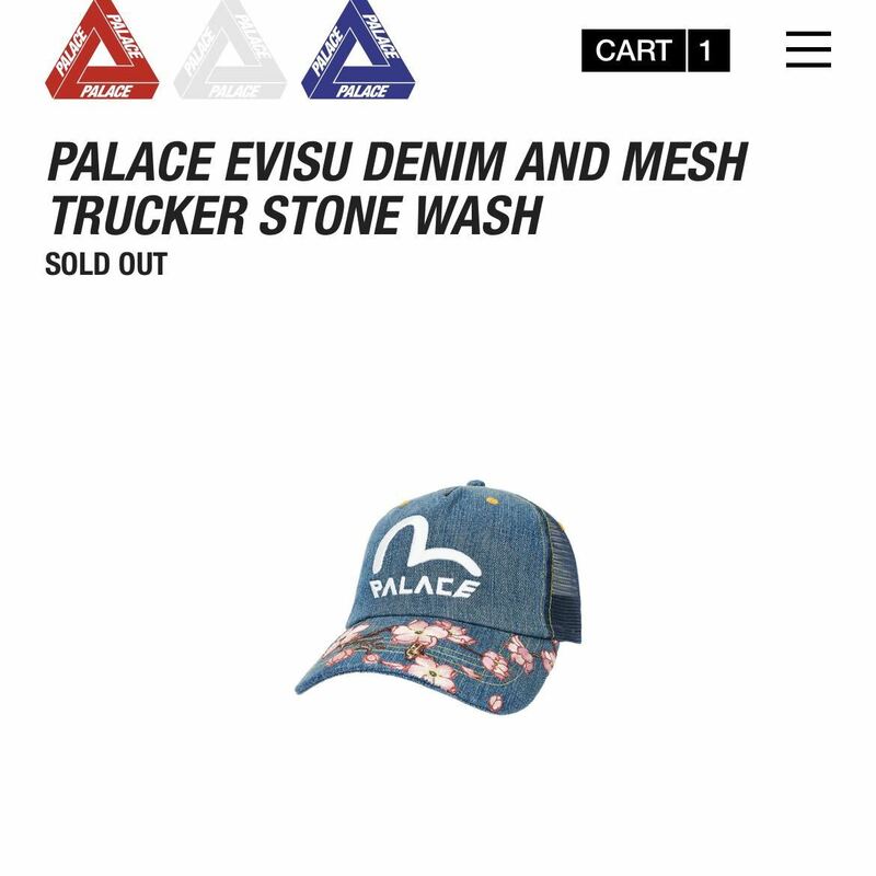 新品 Evisu × palace skateboards デニム メッシュ キャップ デニム エヴィス ジーンズ パレス 国内正規 Seagull Embroidery Denim Cap