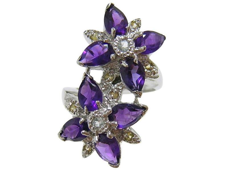 送料無料 『天然アメジスト』 デザインリング　指輪　イエローサファイア　タンザナイト　紫水晶