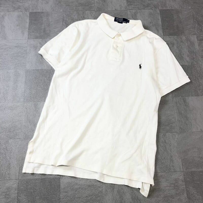 Polo by RALPH LAUREN ラルフローレン USA製　ワンポイント刺繍半袖シャツ　コットンシャツ　オフホワイト　サイズL