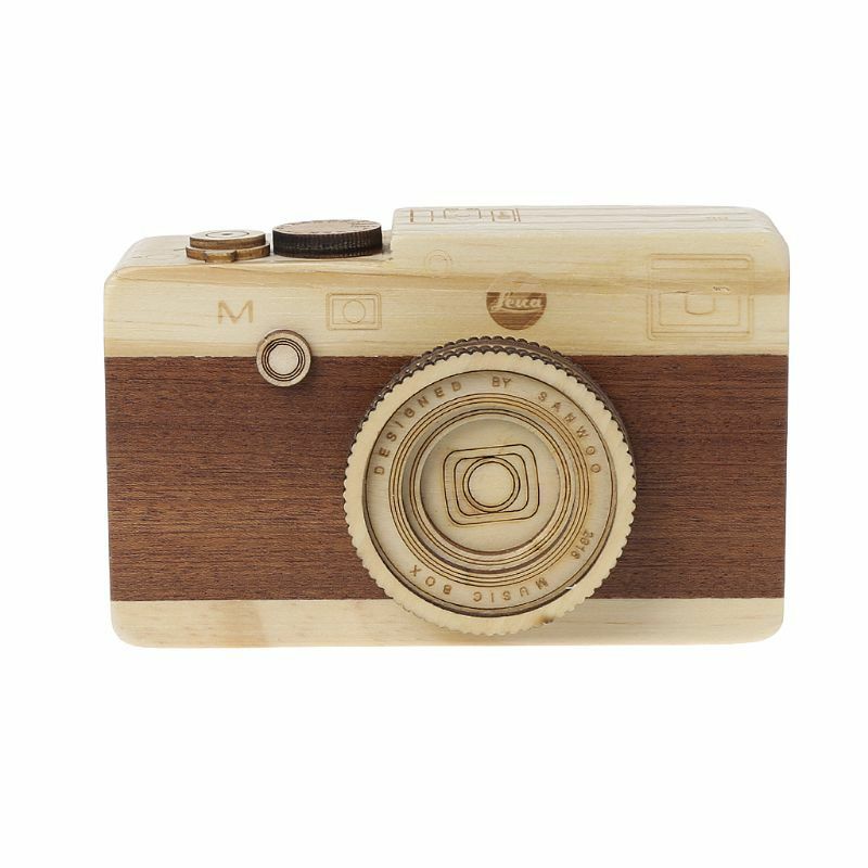 木製　おもちゃ　カメラ　オルゴール　レトロ　カメラデザイン　古典的なメロディー　誕生日の装飾　A