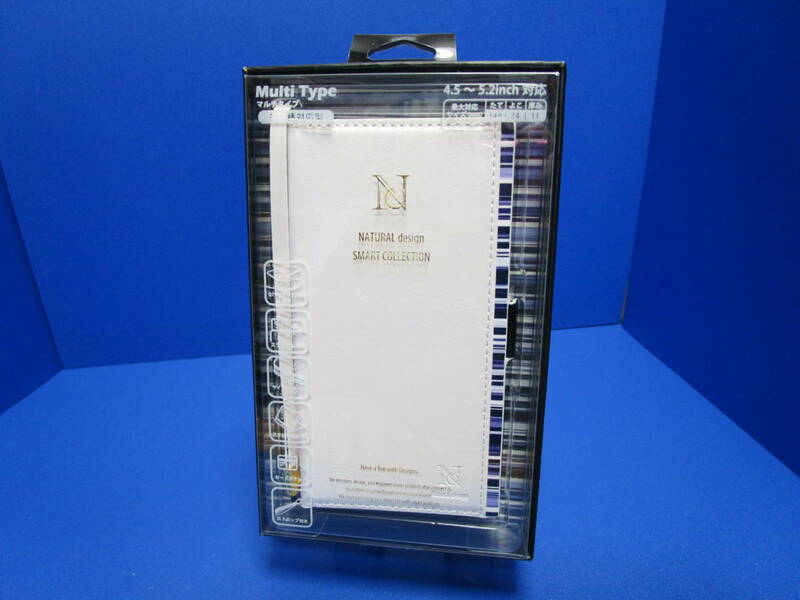 ナチュラルデザイン NATURAL design マルチタイプ手帳型ケース アクセントボーダー White x Blue iPhoneSE3（第3世代）iPhone8 iPhone7