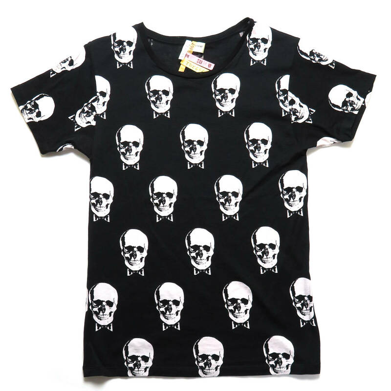 SAINT LAURENT PARIS サンローラン パリ スカル プリント Tシャツ 総柄 ブラック ホワイト 2015 393537 XSサイズ