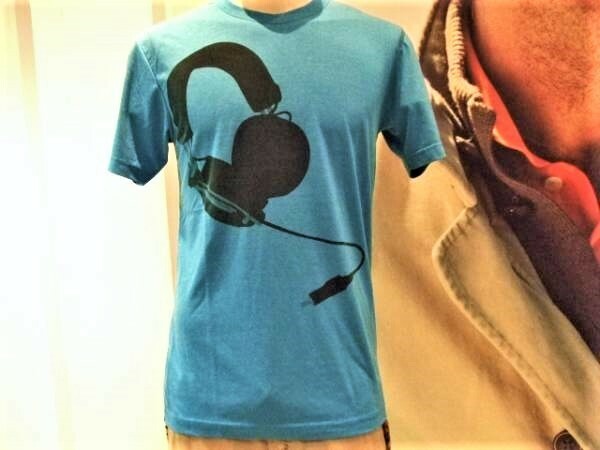 【HEADPHONE/ヘッドホン】USED加工プリント 半袖 Tシャツ SAX L 新品/希少/ゆったり目/快適/HIPHOP/アウトドア/ストリート/アメカジ/お買得