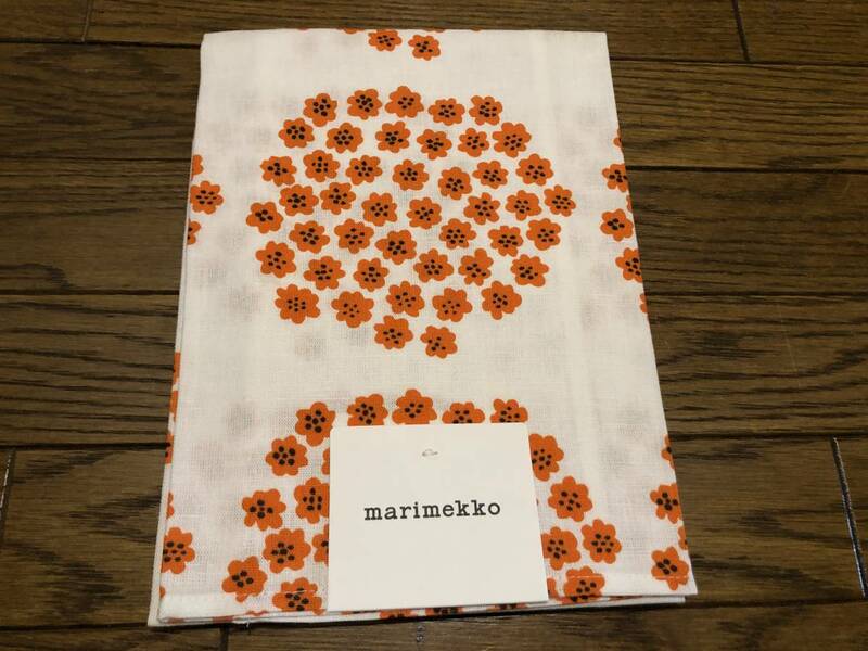 クリックポスト送込♪マリメッコ♪ marimekko ♪限定色　プケッティ　PUKETTI 柄　オレンジ色　キッチン　ティータオル　未使用新品　