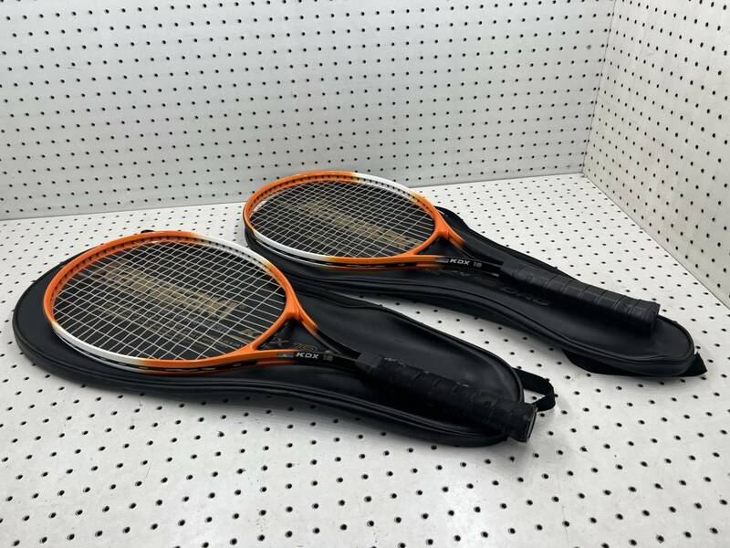 【T】E2◆ 最終出品！◆ KAWASAKI テニスラケット【KDX18】硬式用 2本セット オレンジ カワサキ テニス用品