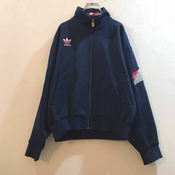 vintage 90年代◆ADIDAS/アディダス トラックジャケット トレフォイル 三つ葉 ジャージ パーカー ネイビー 紺 M メンズ ON787