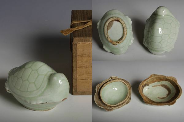 7845 朝鮮陶器 高麗青磁亀香合 茶道具 香合 検:青磁 青瓷 高麗 韓国陶芸