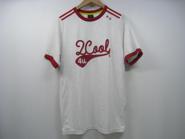 adidas アディダス F95091 Tシャツ 半袖 2Cool 4u 白×赤 ホワイト×レッド サイズO