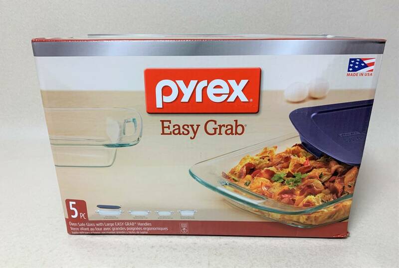 pyrex Easy Grab 5pc パイレックス オーブン対応ガラス 5点 セット ハンドル付 未使用