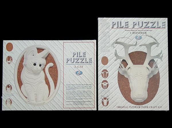 【定価5600円】パイルパズル PILE PUZZLE 猫 & 鹿 ペーパークラフト 動物 積層模型★ネコ ねこ シカ しか