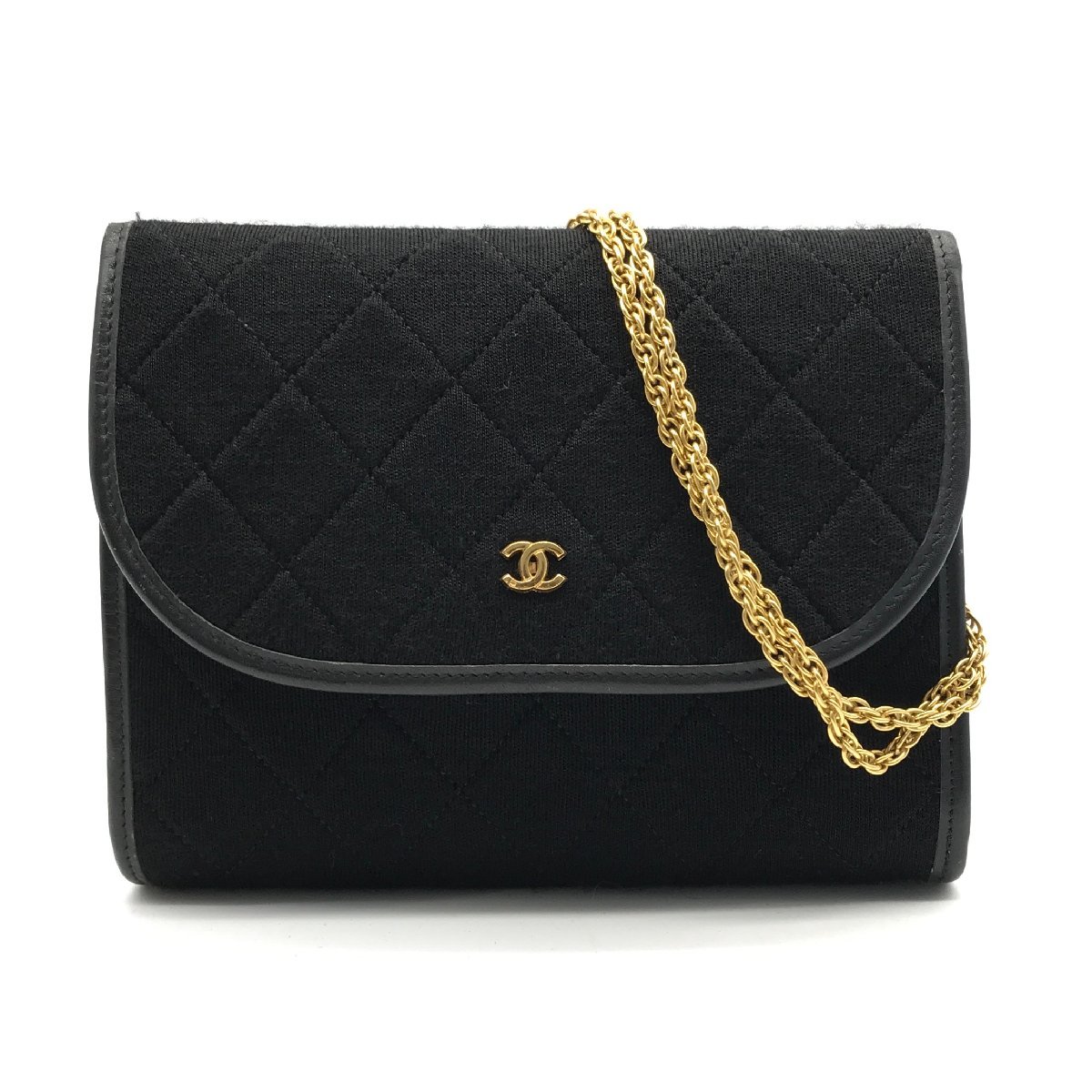 CHANEL シャネル ココマーク ミニ マトラッセ プッシュロック コットンジャージ チェーン ショルダー バッグ 美品 M9858