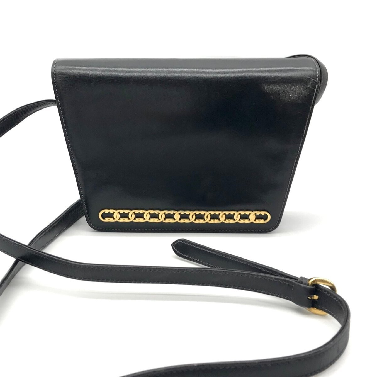 GUCCI グッチ レザー ロゴ ショルダー バッグ ブラック M9782