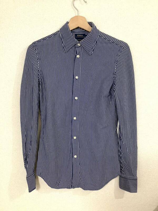 RALPHLAUREN ラルフローレン　KNIT DRESS SHIRT ストライプシャツ ネイビー　メンズ　セレクト　古着