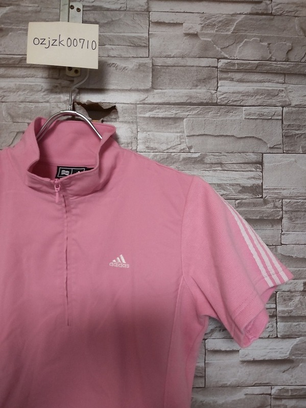 women's E672 adidas golf アディダス ゴルフ ハーフジップ 半袖 ポロシャツ M ピンク 縦襟