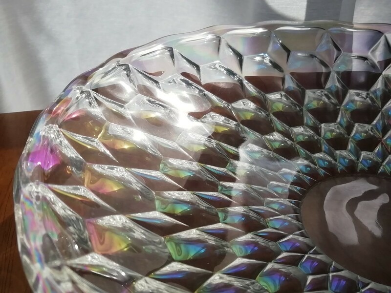 虹色 ガラス プレート 約29cm オーロラ パール 昭和レトロ アンティーク Rainbow glass dish antique 送料込み