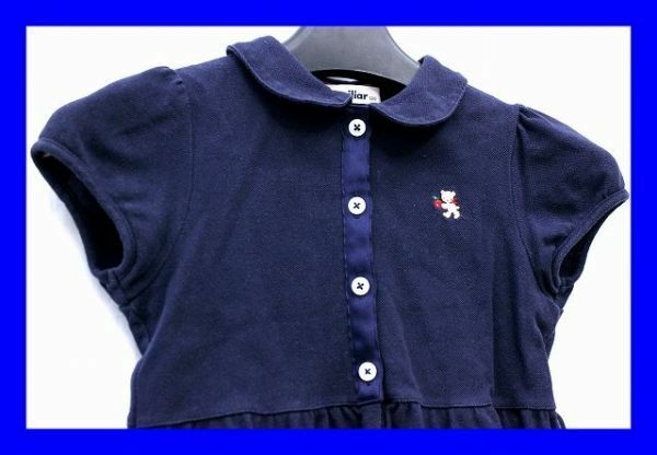 ●美品 ファミリア Familiar ワンピース ポロシャツ 半袖 １２０ ネイビー 紺 子供 キッズ 女の子 服 F4301