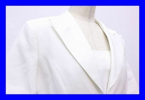 ●美品 スーツ ジャケット ワンピース 半袖 ノースリーブ ひざ丈 白 ホワイト １１ＡＲ 上下セット 服F4250