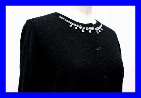 ●美品 インディヴィ INDIVI カーディガン セーター ニット 長袖 ３８ ビジュー 黒 ブラック レディース F4132