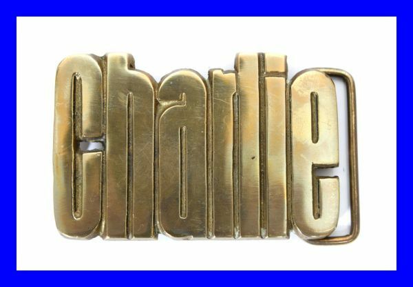 ●美品 ヴィンテージ Charlie チャーリー SOLID BRASS ウエスタンカウボーイ ゴールド色 真鍮ベルトバックル Z3369