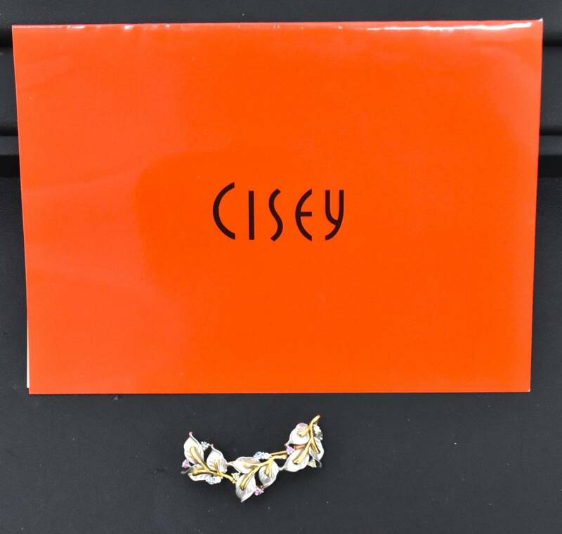 3□ 清田智誠 チセー CISEY サファイア 0.23ct ダイヤ 0.05ct ブローチ K18YG/Pt900 7.0g オリジナルジュエリー 送料無料